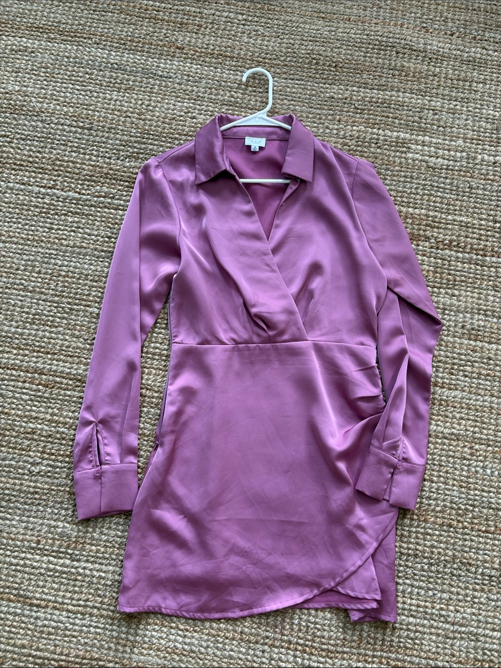 Le Lis Dusty Rose Satin Long-Sleeve Wrap-Style Dress